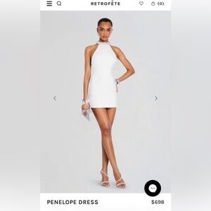 Retrofete Penelope White Backless Halter Dress with rhinestones and pearls